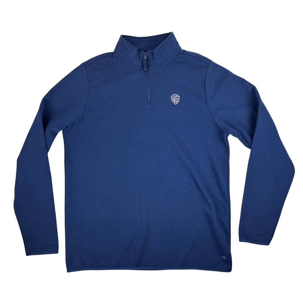 Warner Bros Logo Sweatshirt Mens Size XXL Blue Quarter-Zip Pullover - Picture 2 of 10
